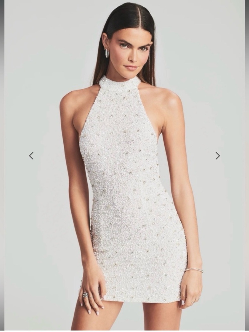 Retrofete White Sequin Halter Mini Dress